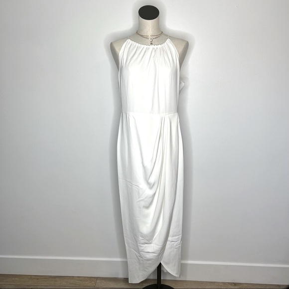 NEW Shona Joy Core high neck draped halter tulip gown dress - IVORY 10 - Picture 7 of 13